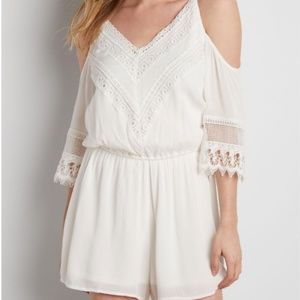 maurices womens s white cold shoulder romper crepe